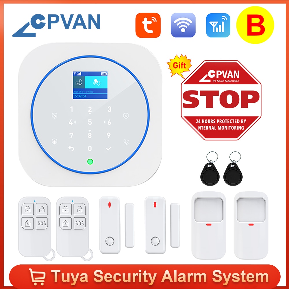 1. Sistema de alarma de seguridad GSM para el hogar, Detector de movimiento PIR, Sensor de puerta, inalámbrico, WIFI, Tuya, Compatible con Alexa, alarma para casa