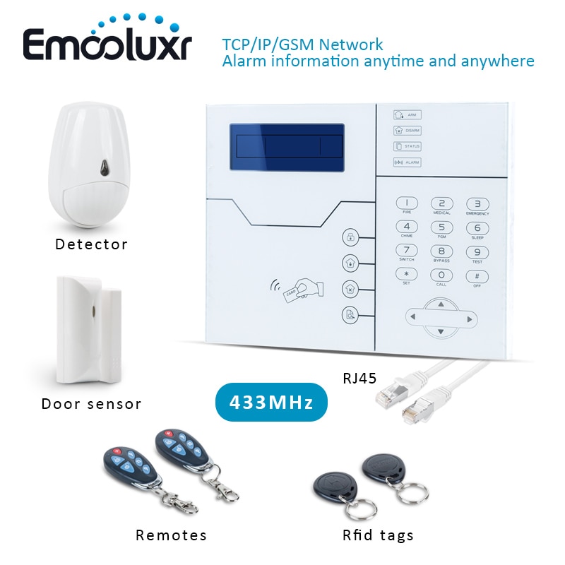 2. Alarma de seguridad para el hogar, sistema de Alarma con pantalla táctil RFID, Control por aplicación Android e IOS, 433MHz, TCP, IP (puerto RJ45), WEB IE, GSM, SMS, ST-VGT