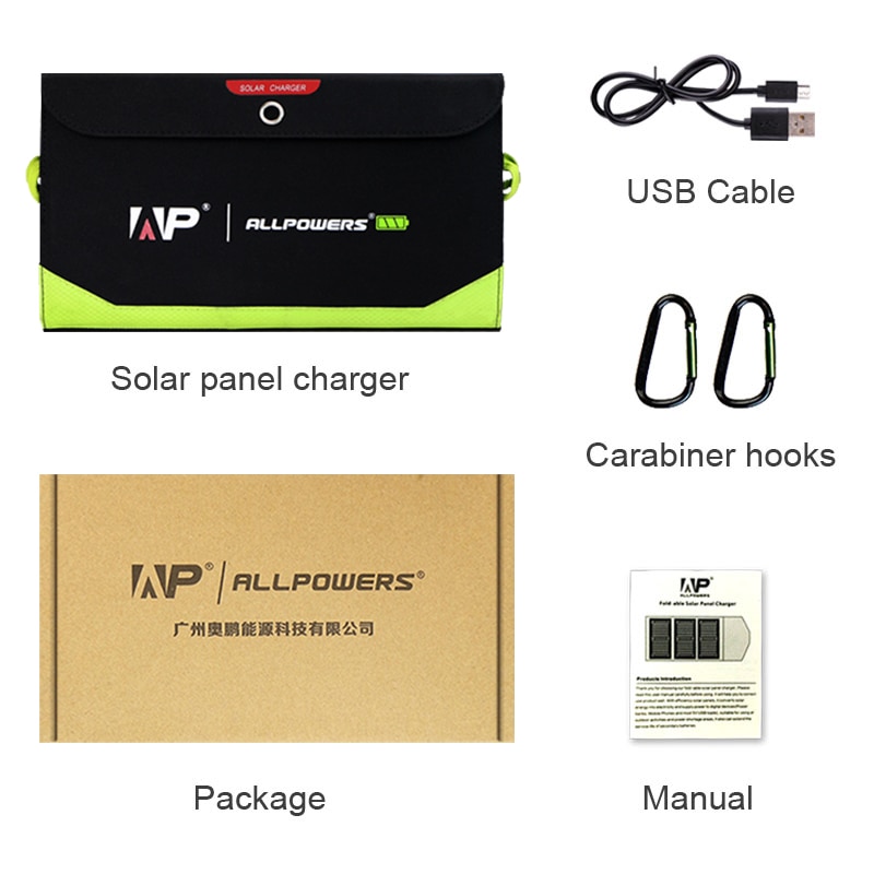 2. ALLPOWERS-cargador Solar portátil para teléfono móvil, batería integrada de 10000mAh, 5V, 21W