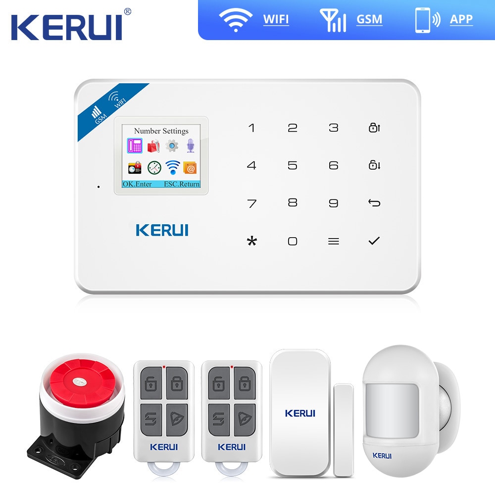 3. Kerui-alarma antirrobo W181 Tuya para seguridad del hogar, sistema de alarma antirrobo con Wifi, GSM, IOS, Android, Control por aplicación, Dial automático, LCD, GSM, SMS
