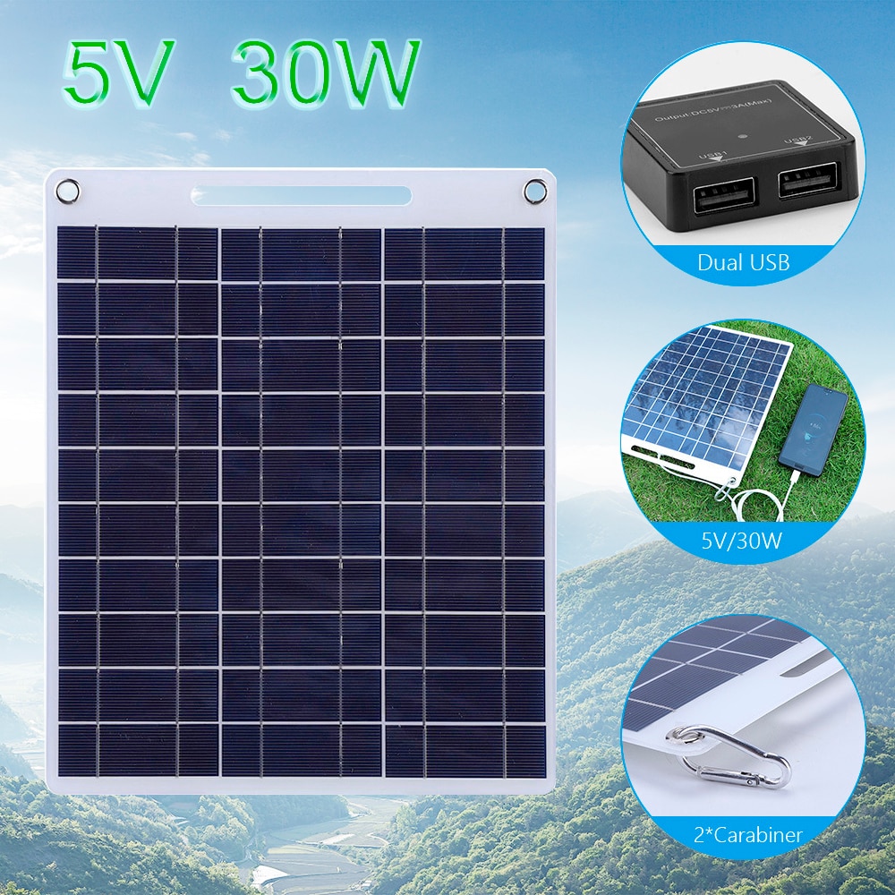 3. Panel Solar Flexible de polisilicio para exteriores, cargador de teléfono móvil portátil impermeable de 30W, 5V, para coche, Camping, senderismo, viaje