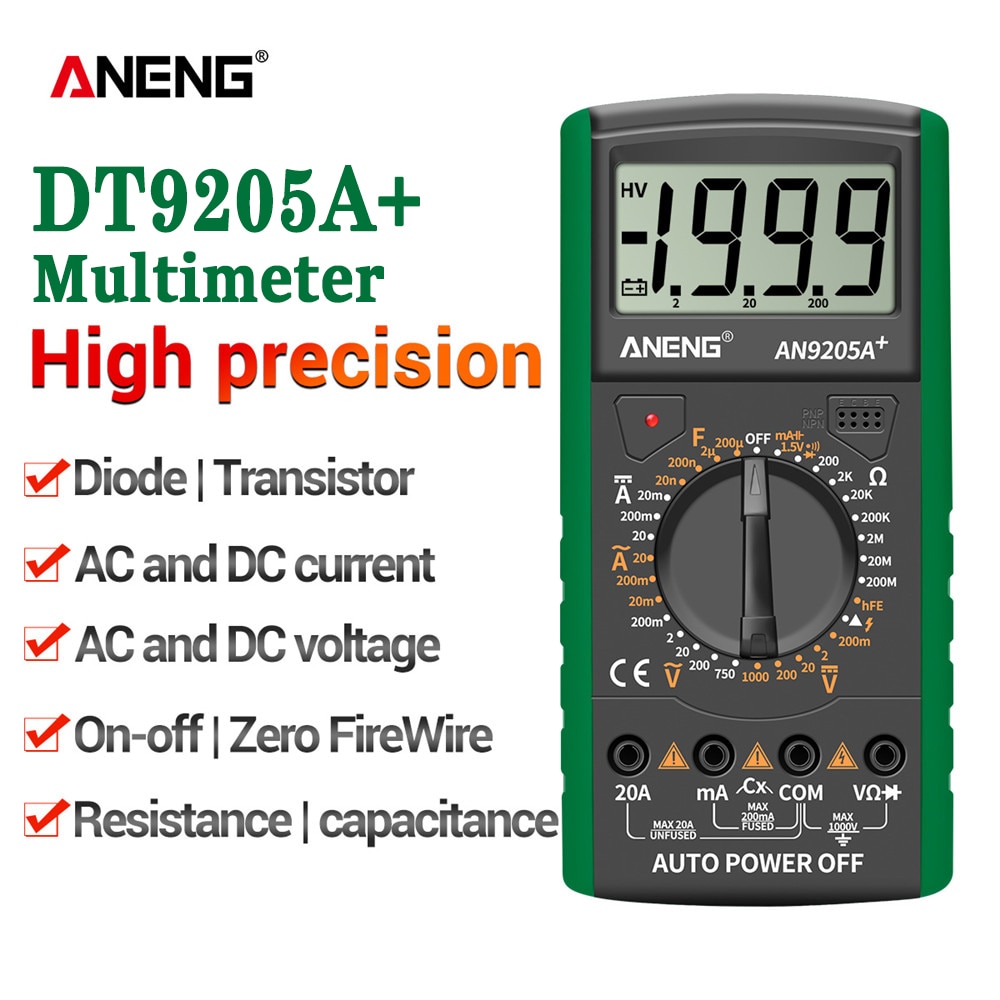 3. ANENG-multímetro Digital DT9205A +, probador Profesional de transistores de CA/CC, multímetro eléctrico, medidor de prueba NCV, rango automático Ture RMS