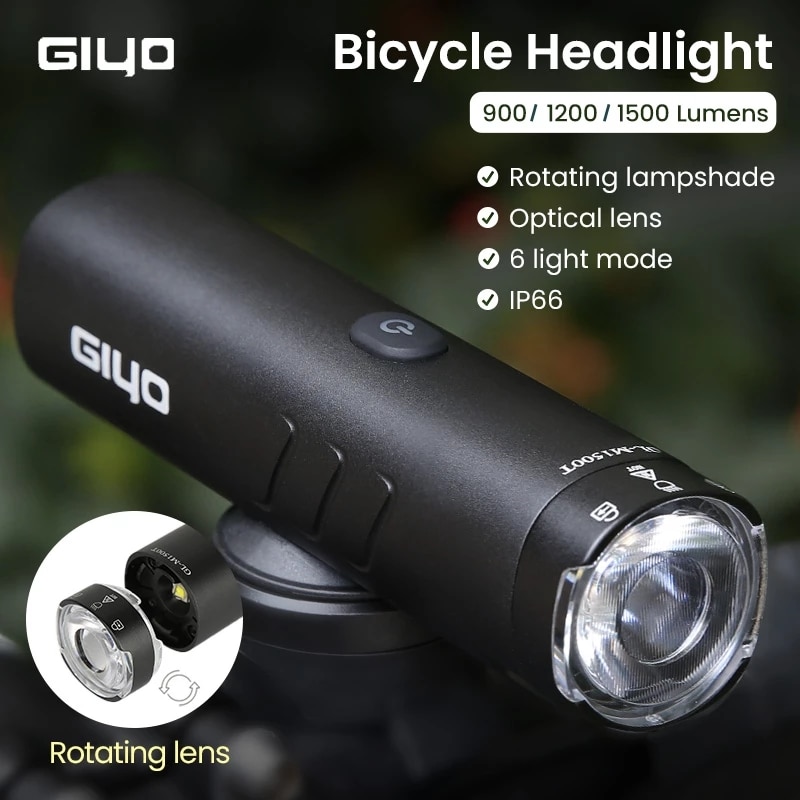 2. GIYO-faro delantero para Bicicleta de montaña, Luz LED recargable por USB, 4000mAh, 1500LM/1200LM/900LM